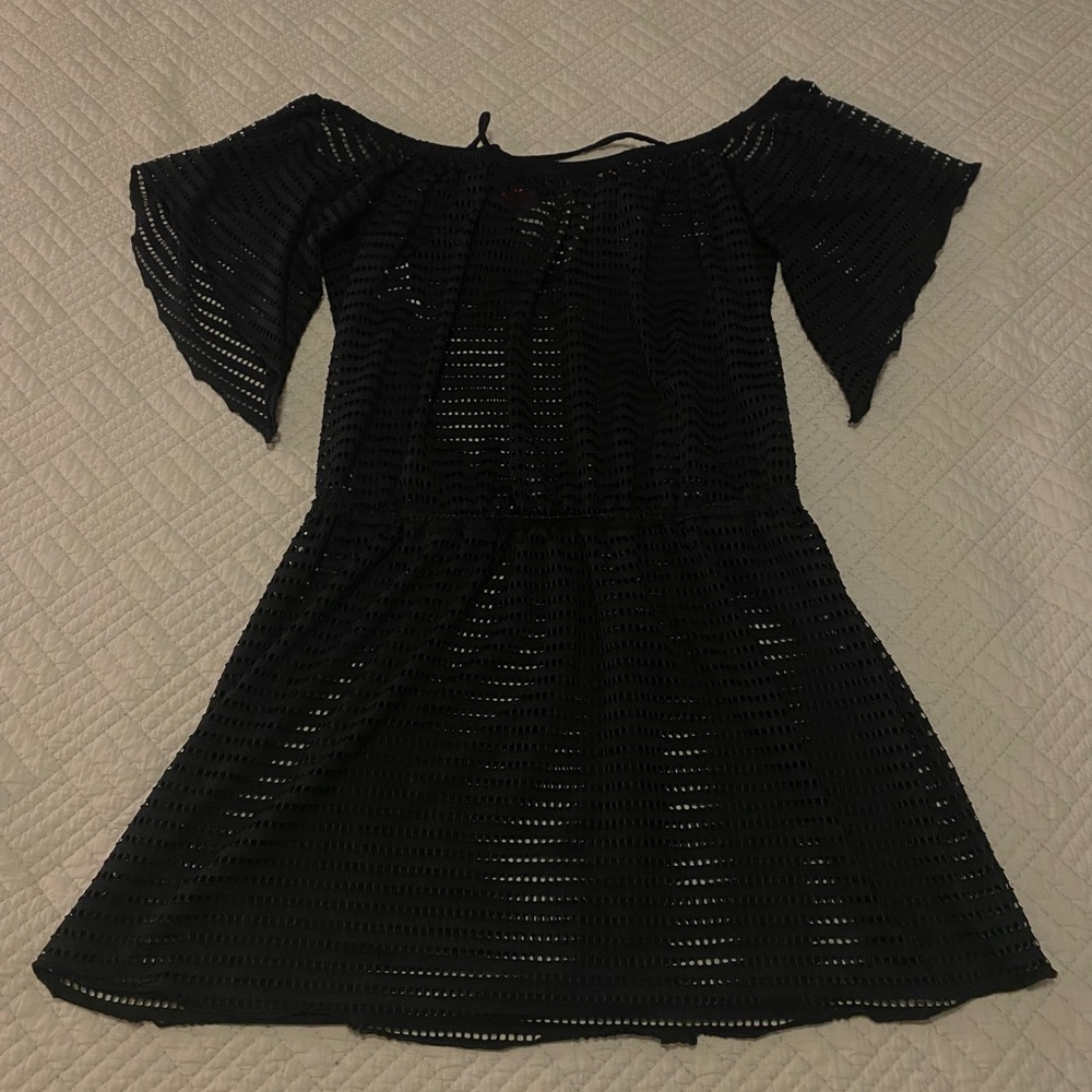 Isabella Rose Swim Black Crochet Off-Shoulder Cover Up Dress with Orange Trim - Picture 5 of 5